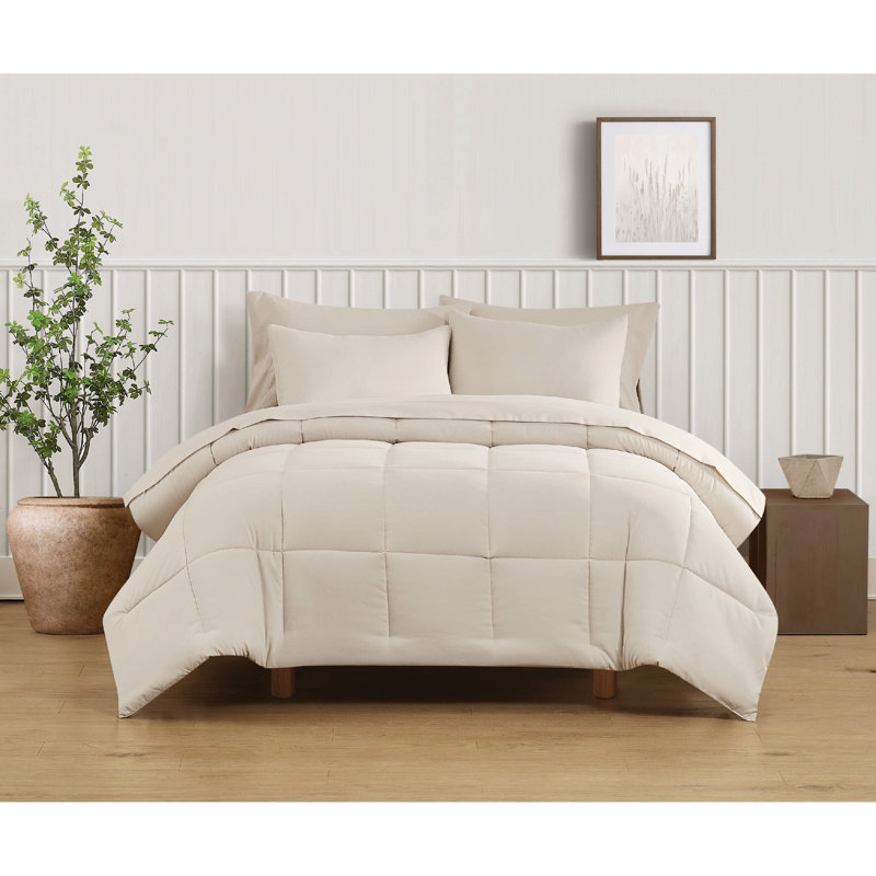 Truly Soft Solid Recycled Sustainable Comforter Set, Twin XL Comforter + 1 Standard Sham, Beige 