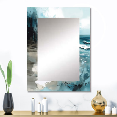 Coastal Waves IV - miroir mural décoratif de plage, miroir gris, impression d'art en métal