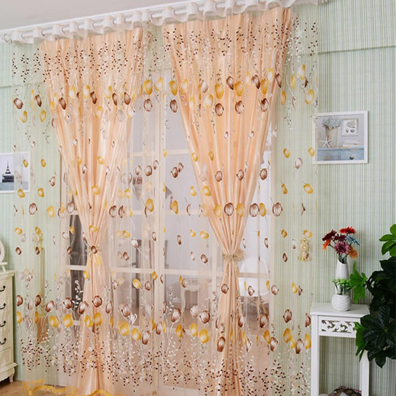 Tulip Sheer Curtains Light Filtering Rod Pocket Window Curtain Set, 100x200CM, 4 Panels, 4, Pink