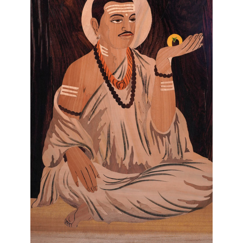 19" Saint of Shiva Wall Panel – Handcrafted Mysore Rosewood Inlay Art, Spiritual Indian Décor, Natural Finish