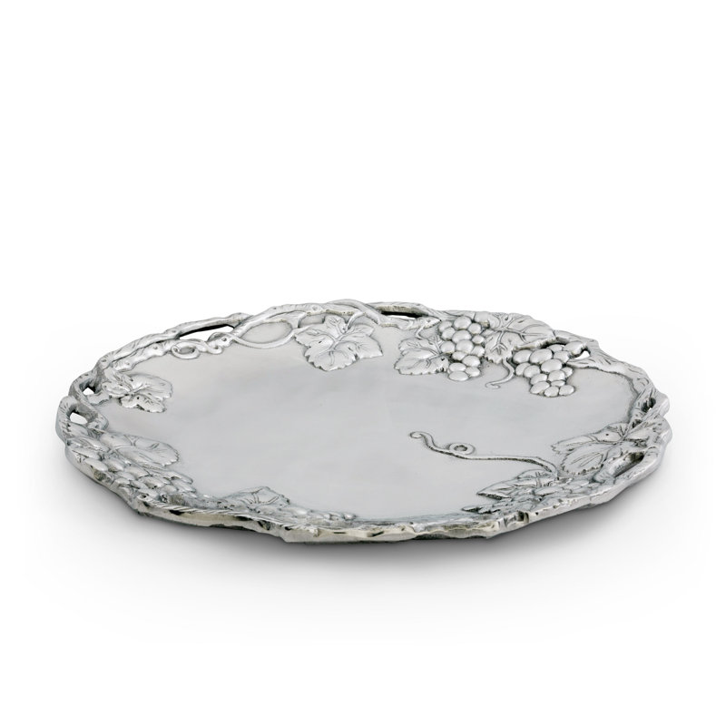Arthur Court 15" Round Aluminum Grape Design Serving Tray