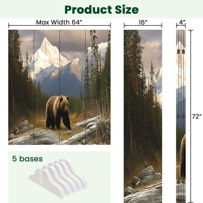 Cloison pliante 4 panneaux à cloisons Royal Bear Rocky Mountains, 4, H 71 po x l 64 po x P 1 po
