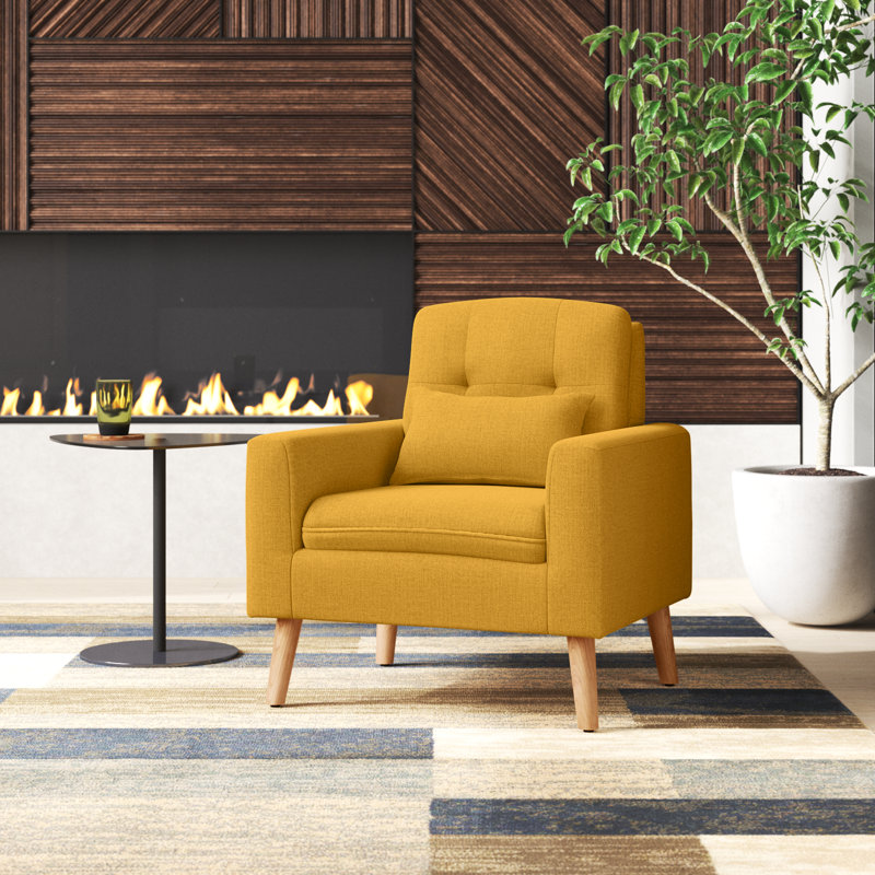 Araud Upholstered Armchair, Yellow Linen