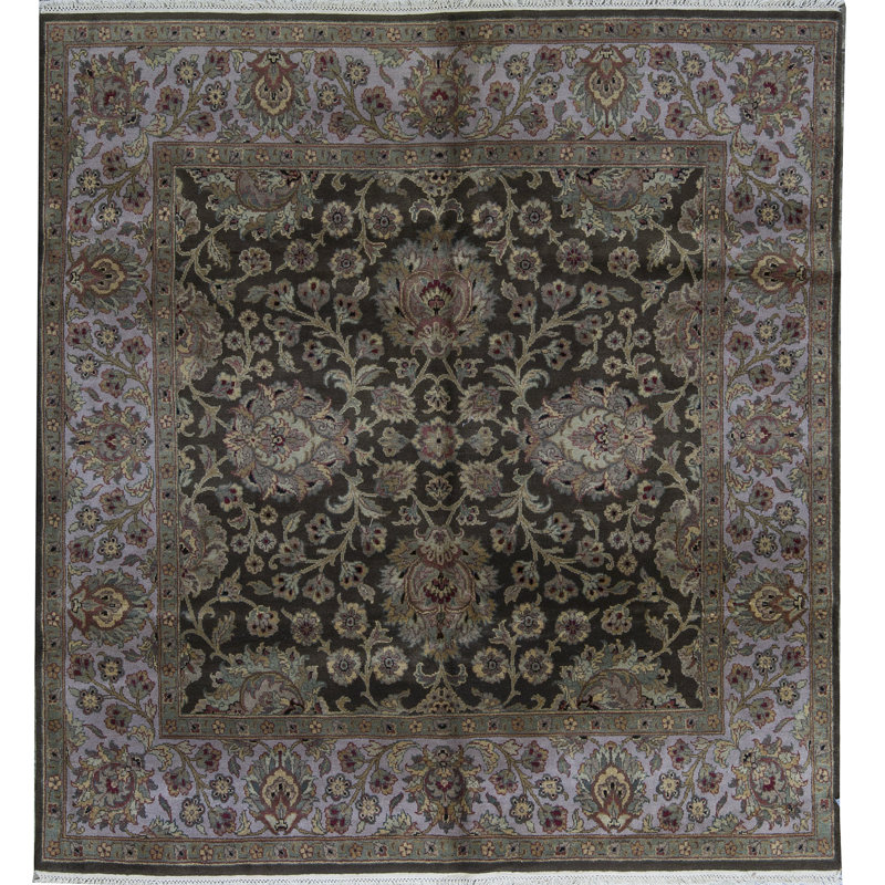 Tapis brun et crème noué à la main de haute qualité