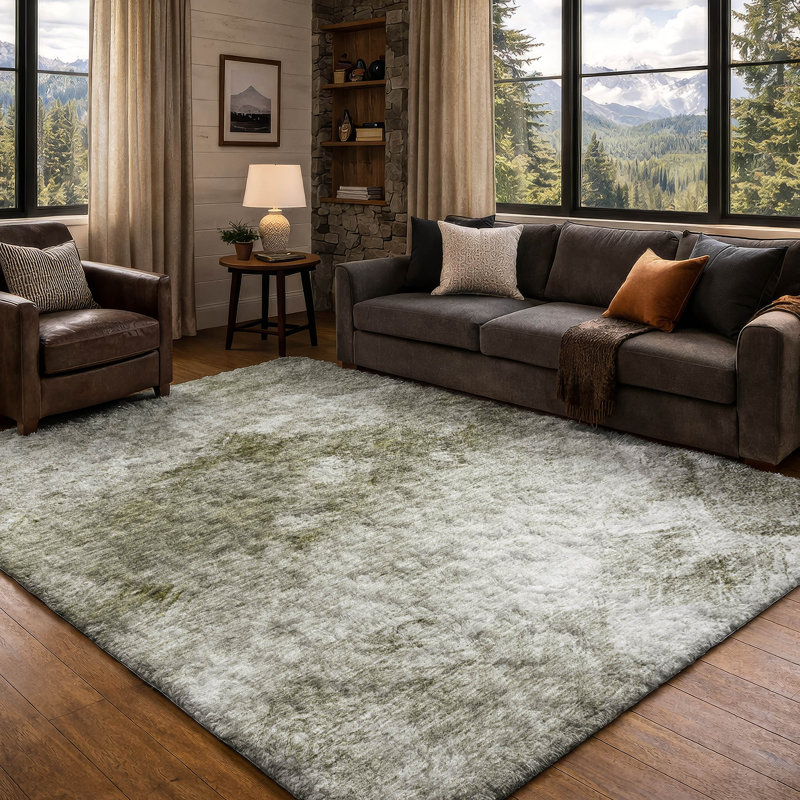 Tapis à poil long de qualité supérieure lavable à la machine ADS590, 3' x 5', Taupe