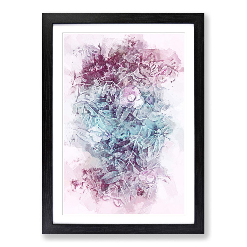 Pretty Flowers Abstract Art - Picture Frame Painting Print, Black, 76cm H x 50cm W x 2cm D