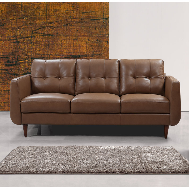 Canapé convertible en cuir véritable touffeté 79 po