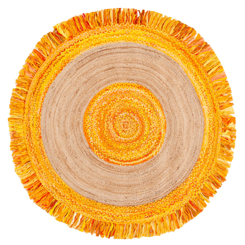 Knowles Hand Woven Cotton/Jute Rug in Gold/Natural, Round 5'