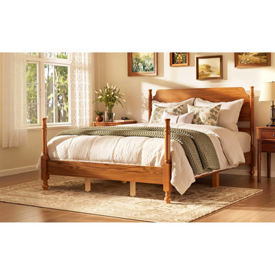 Base de lit à grand lit avec fuseau, cadre de grand lit en bois rétro avec tête de lit, lit à colonne traditionnel, lit plateforme antique, aucun sommier requis, assemblage facile
