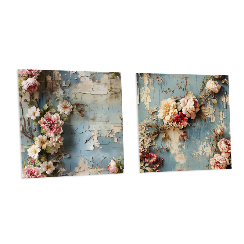 Pink Romantic Peony Vines Charm - Abstract Acrylic Wall Art Glass Set Of 2, 36" H x 73" W