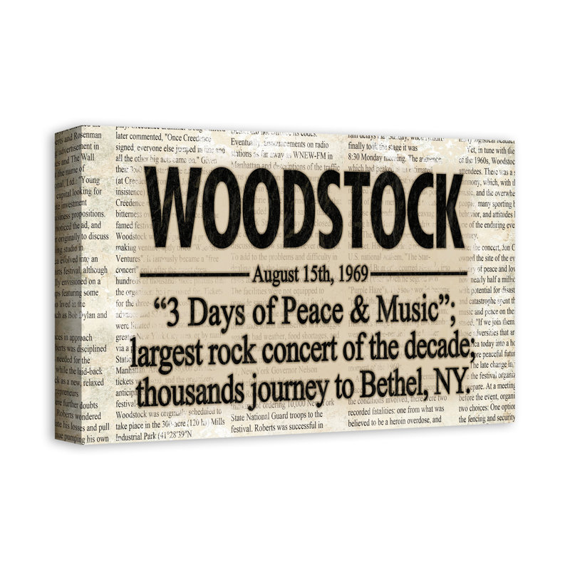«Woodstock Headline» sur toile, H 12 po x l 18 po x P 1,25 po