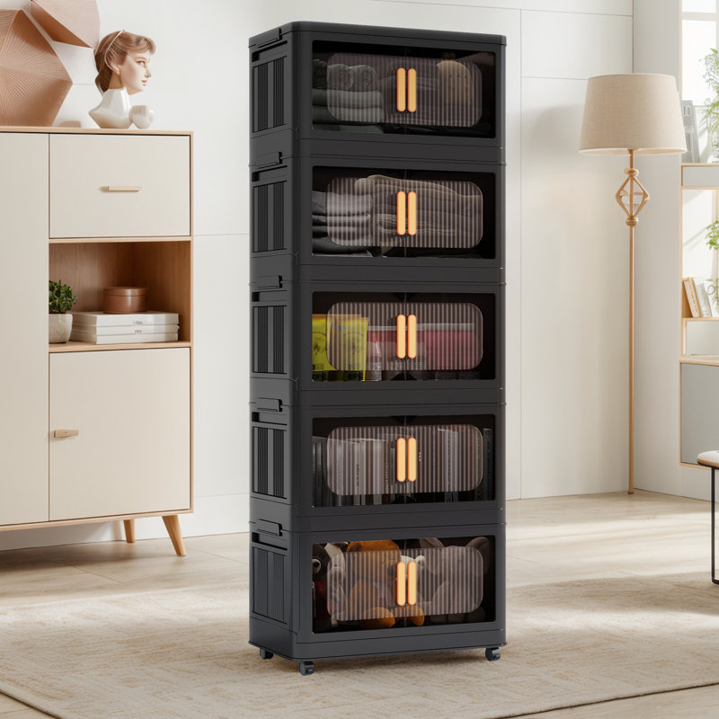 Stackable Foldable Storage Bins With Lids And Wheels, 93, Black