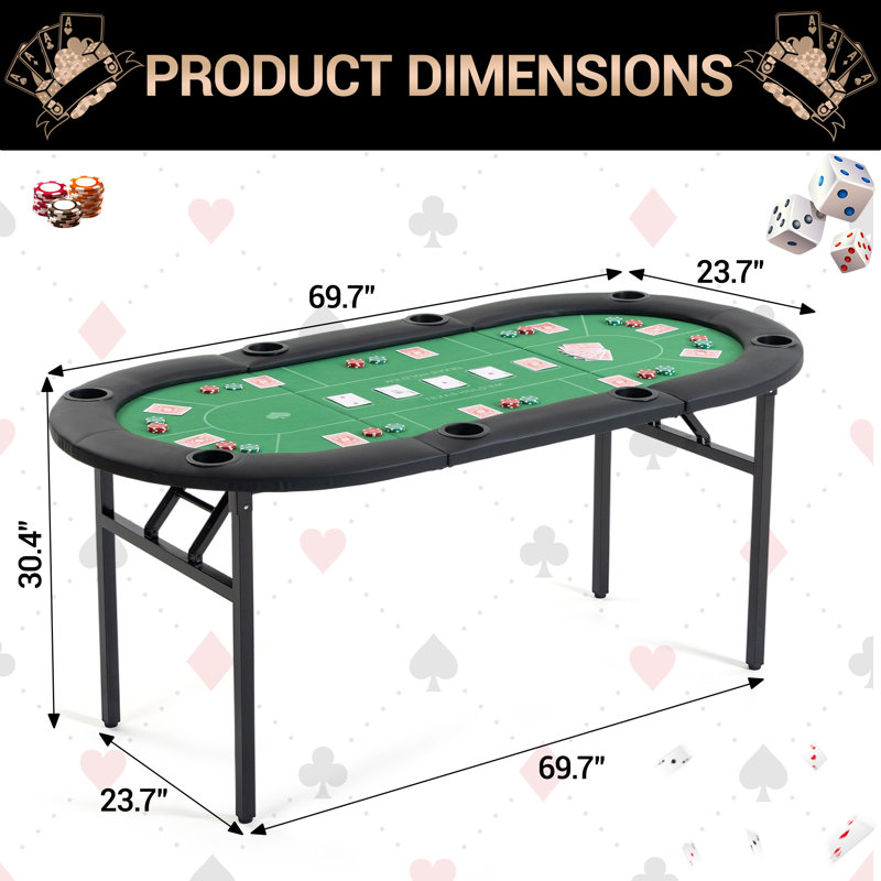 Table de poker pliable 69'' 7, table de jeu ovale 8 joueurs avec porte-gobelets et plateaux à jetons, table de casino portable pour Texas Holdem, Blackjack, soirées jeux à la maison (Vert)