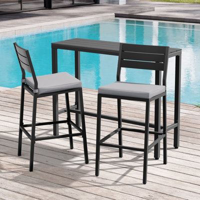 2 - Person Metal Patio Dining Set With Rectangular Bar Table , Cushions Included