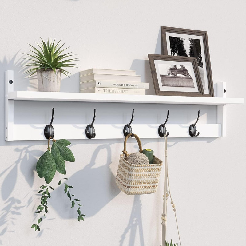Solid Wood Wall Organizer, 18.5cm H x 73.5cm W x 13cm D, White