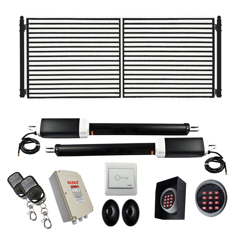 Milan Style Black Steel Dual Swing Driveway Gate with Opener Kit