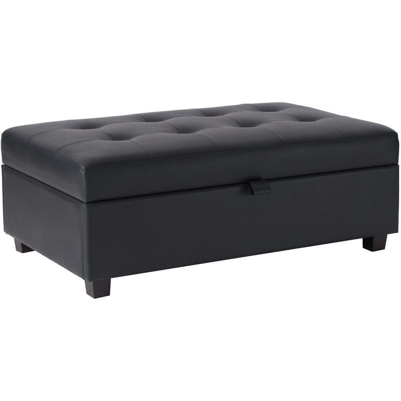 Reigen Faux Leather Ottoman, Black Faux Leather