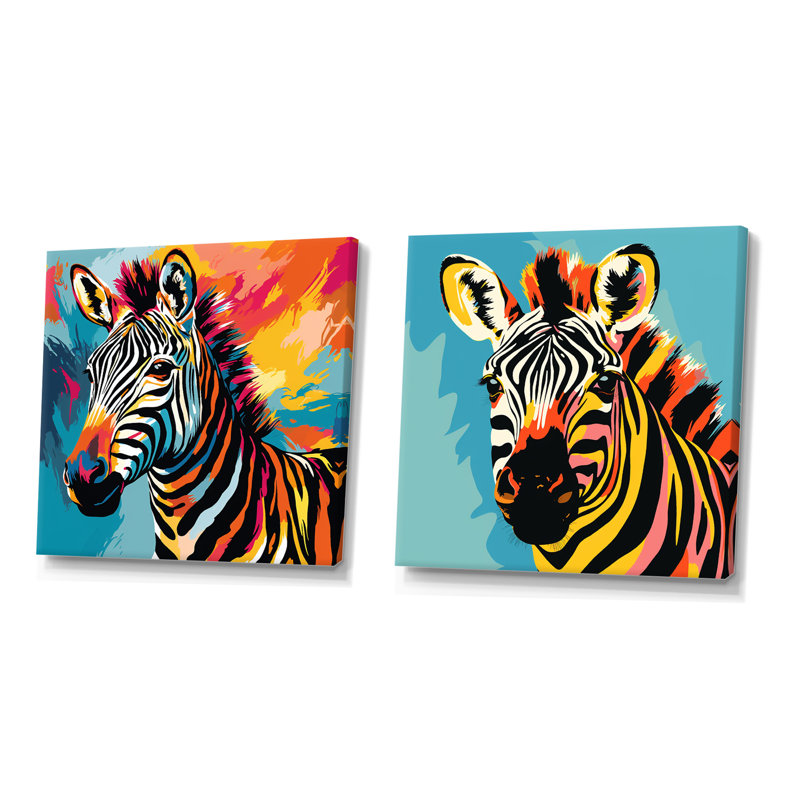 Ensemble de salon multicolore Zebra Fantasy I - Zebra Wall Art, Toile tendue, H 16 po x l 33 po x P 1 po