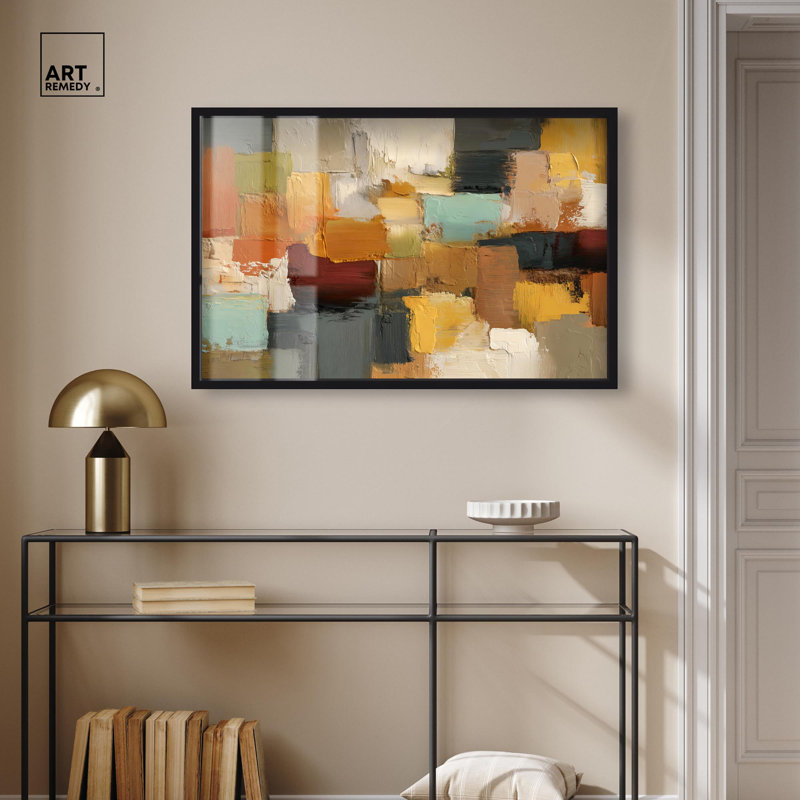"Urban Patchwork I Shadowbox Print", art mural abstrait par Art Remedy, cadre noir, 37 x 25, H 25 po x l 37 po