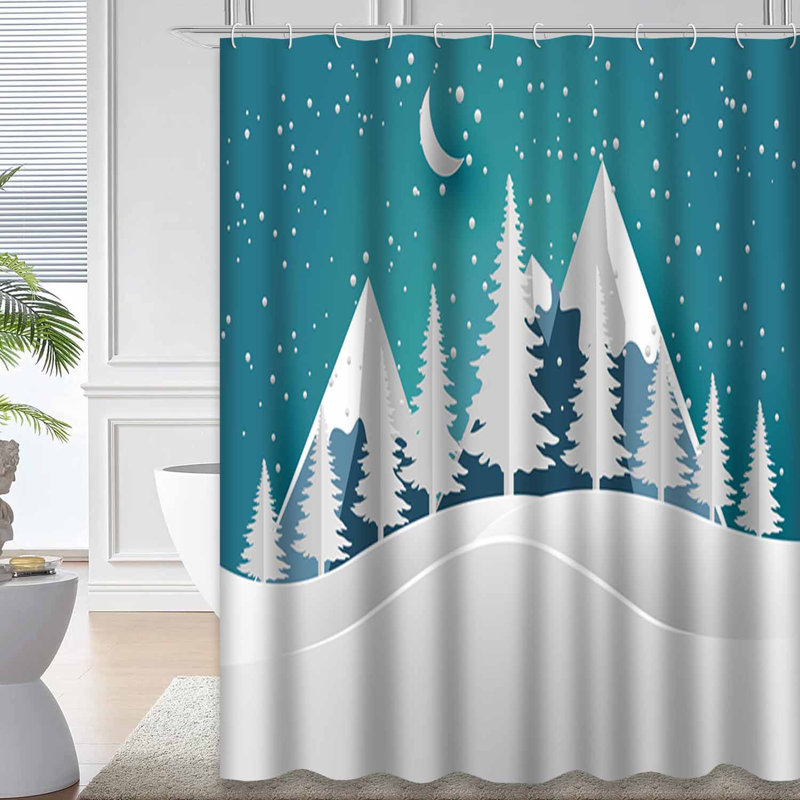 Snow Forest Blue Sky Winter Mountain Shower Curtain with 12 Hooks, L 78 po x l 72 po