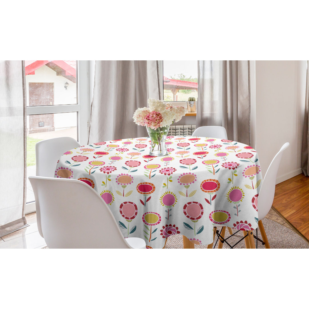 Ambesonne Floral Round Tablecloth, Vibrant And Doodle Style Illustration Of Flowers On The Plain Background, Circle Table Cloth Cover For Dining Room Kitchen Decoration, 60", Multicolor East Urban Home