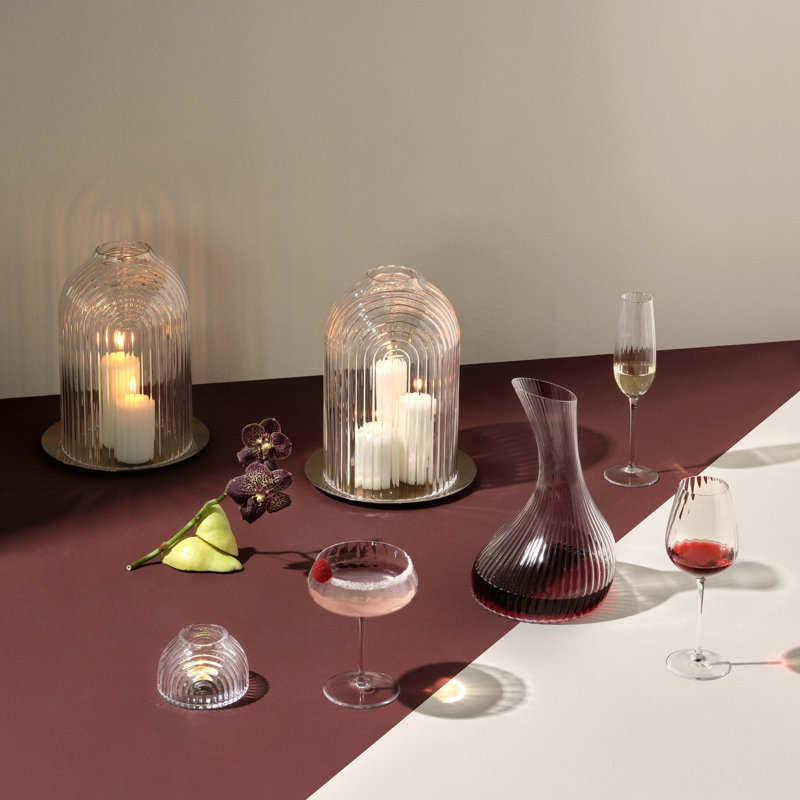 Ilo Ripple-Patterned Clear Glass Candleholder with Copper Base