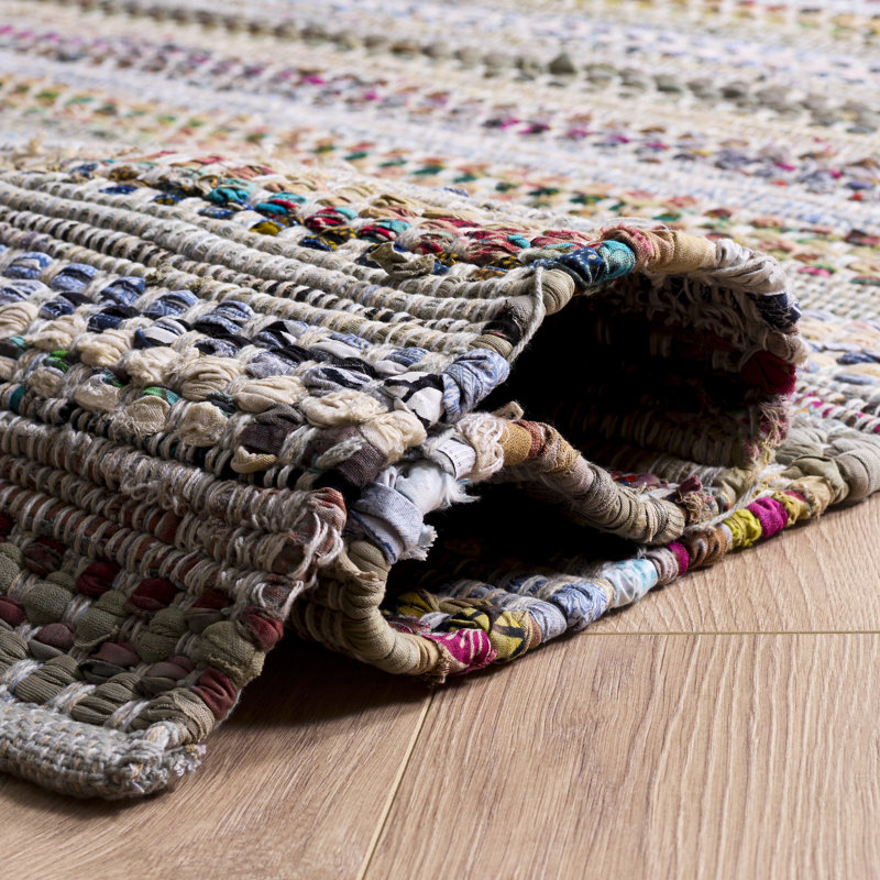 Tapis gris / blanc / brun en coton noué à la main Vesey, Carré 6 pi