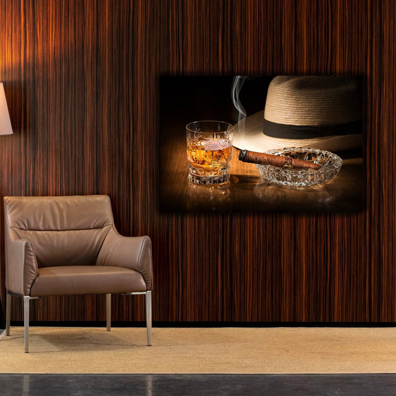 Cubain, rhum et cigare, reproduction d'art acrylique, H 47 po x l 32 po x P 1 po, Cadre arrière en métal