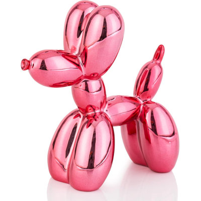 Décoration de statue de chien ballon brillant, sculpture d'animal rose de 4 pouces à ballonnet rose, petit Nick Nacks pour tablette décorative, petit bureau de décor éclectique, chien ballon vibrant