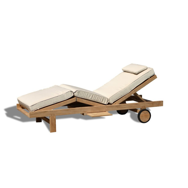 Quincy Outdoor Teak Chaise Lounge, Canvas Natural Sunbrella® Canvas