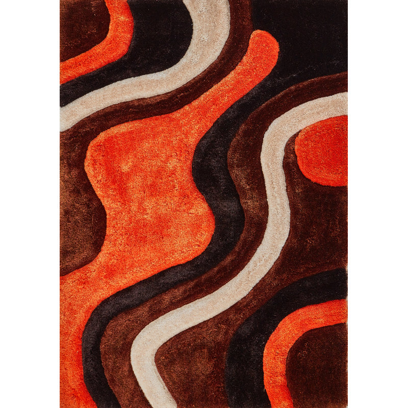 Tapis orange / brun à poils longs Kadir, Rectangle 3 pi 5 po x 5 pi 5 po