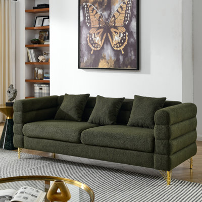 81Inch Oversized 3 Seater Sectional Sofa, Living Room Comfort Fabric Sectional Sofa - Deep Seating Sectional Sofa, Soft Sitting with 3 Pillows for Living Room, Bedroom, Office Green teddy (W834S00033)