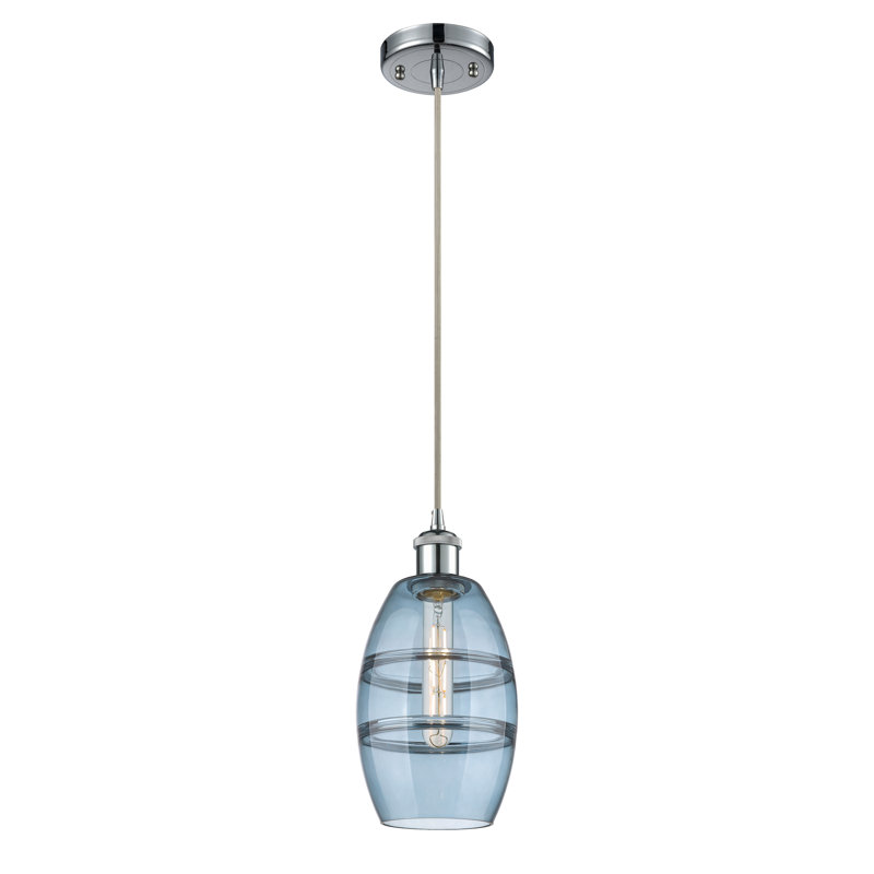 Luminaire suspendu 1 lumière Absalat, H 8,13 po x l 5,88 po x P 5,88 po, Bleu princesse, Chrome poli