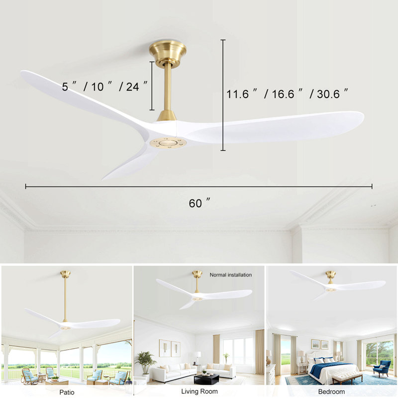Ventilateur de plafond intelligent moderne d'intérieur de 60 pouces avec moteur à courant continu réversible à télécommande à 6 vitesses pour la chambre à coucher