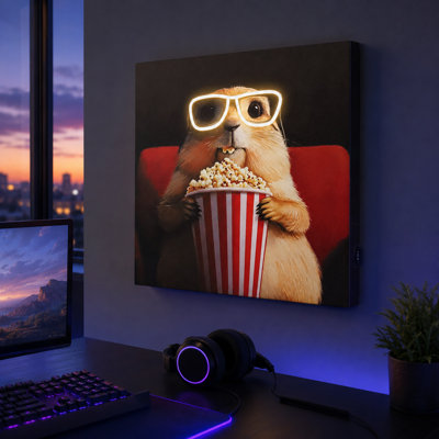  Aesthetic Glowing Canvas Art Funny Groundhog Neon Wall Art 6H Timer Dimmable USB & Battery Operated LED Light Picture Cozy Room Decor for Game Room & Living Room Home Theater Wall Decor Wrapped Canvas Trendy Novelty Gift 20" x 20" x 1.6"