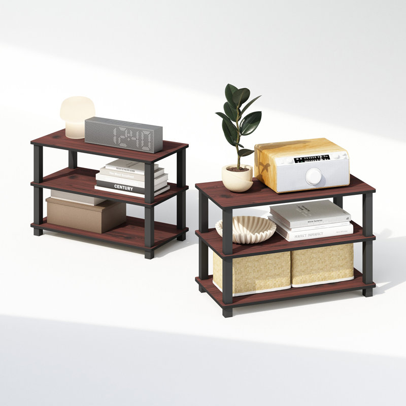 Lynde 3-Tier Multipurpose Stackable Standing Shelves, Set of 2, Dark Cherry/Black, 22.2"H x 23.6"W x 11.6"D