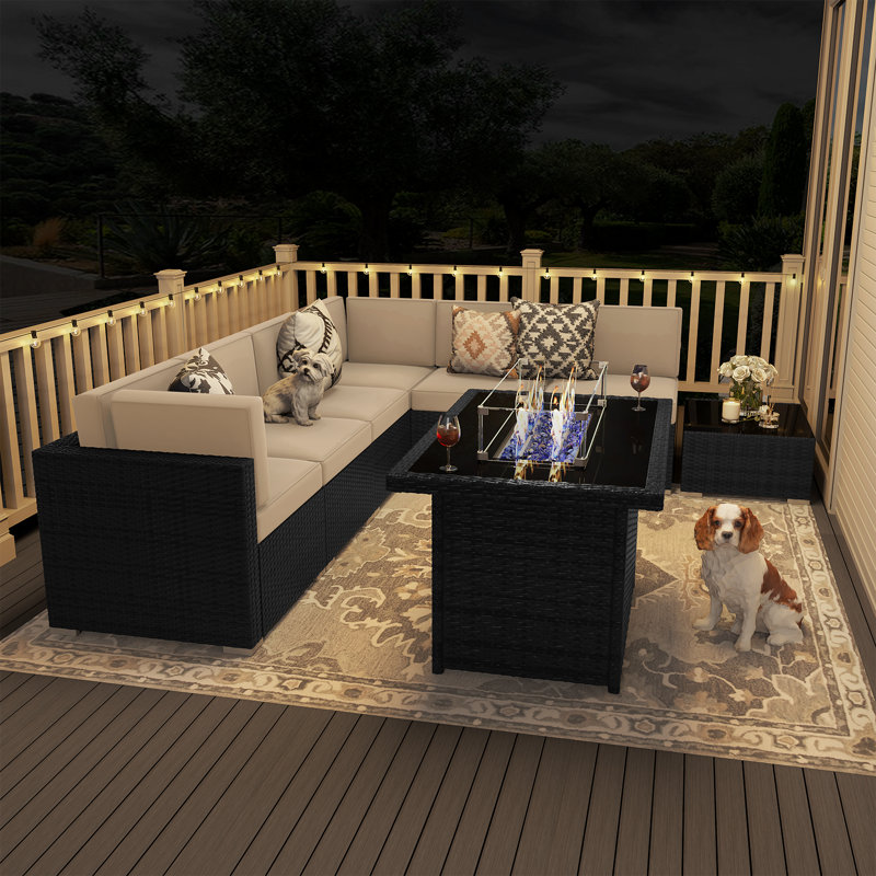 Keilin 6 - Person Outdoor Seating Group with Cushions, Black