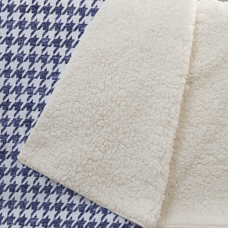 Addison Machine Washable Sherpa Houndstooth Throw Blanket, Navy