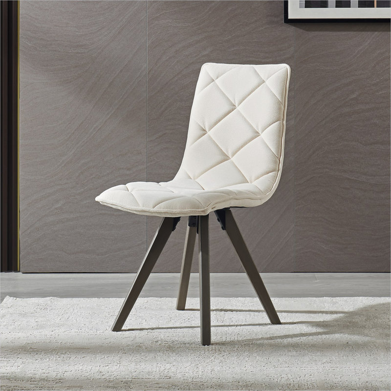 Ensemble de 2 chaises d'appoint en tissu gris avec pieds en bois massif pour salle à manger et cuisine, style Mid-Century moderne