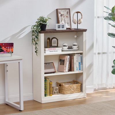 Bibliothèque de 43 po de hauteur, bibliothèque à 3 niveaux en bois épais avec tablettes réglables, bibliothèque de ferme autoportante avec rangement ouvert, bibliothèque de plancher rétro pour salon, bureau