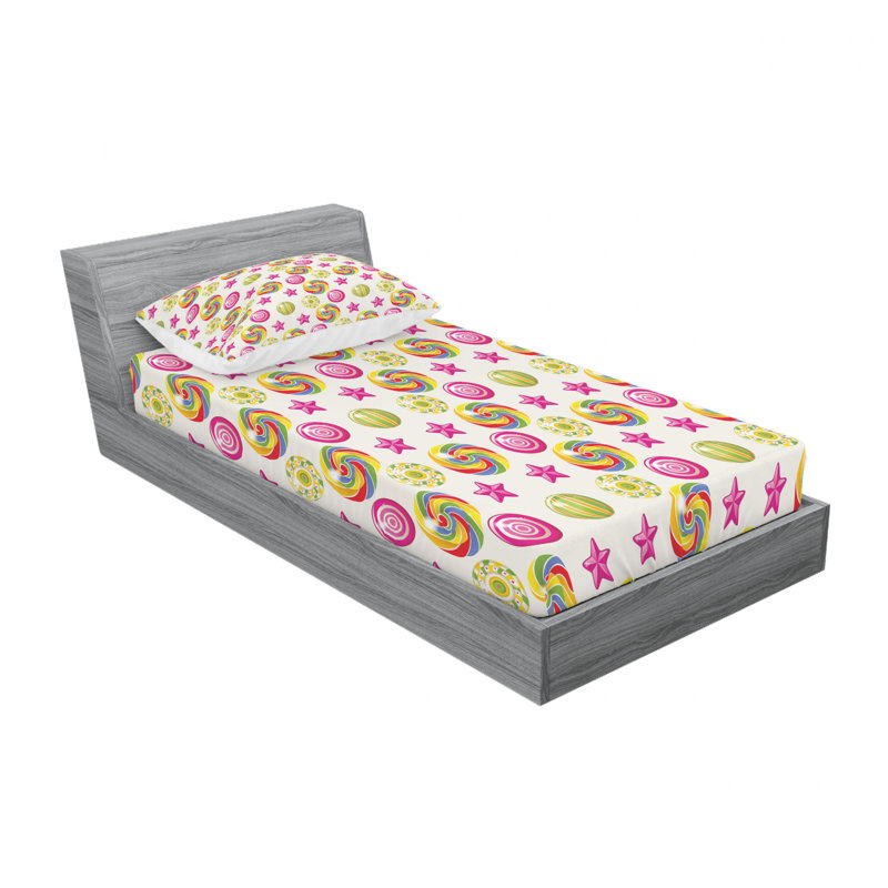 Ensemble de draps Yummy, Ensemble de draps pour lit simple TG avec drap-hou, Yummy Candy Rainbow Swirl Geometric