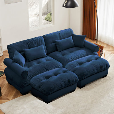 Canapé surdimensionné à deux places avec repose-pieds, deux places avec accoudoirs à traversin, taille et coussins décoratifs pour salle de lecture