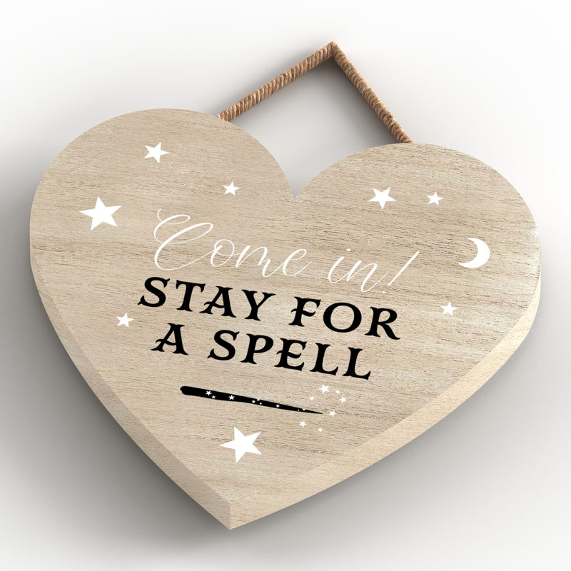 Witch Come In Wooden Heart Plaque, 10cm H x 9cm W x 0.5cm D