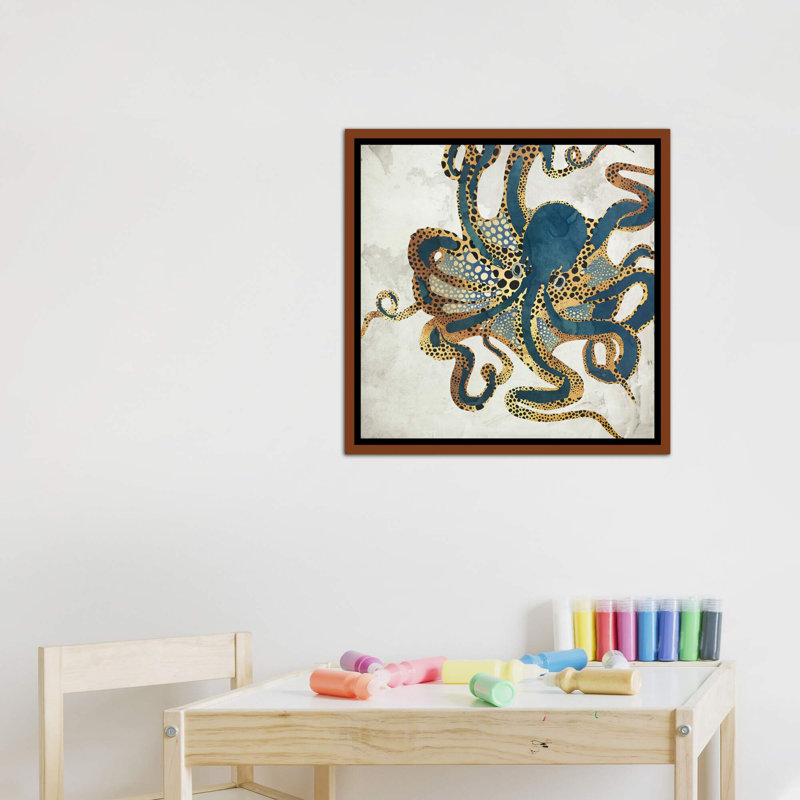 Underwater Dream VI - impression d'art graphique, H 26 po x l 26 po, Toile avec cadre flottant, Bois foncé rustique
