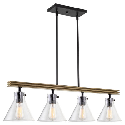 Îlot de cuisine à 4 lumières de 33 po avec abat-jour conique en verre Kira Home Anza
