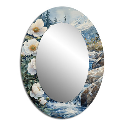 White Peonies And The Glacial Waters II - White Traditional Oval Wall Mirror