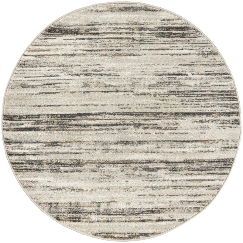 Tapis crème / ivoire en polyester / polypropylène tissé à la machine Corel, Rond 8 pi