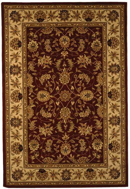 Burgundy and Ivory Round Handmade Wool Tufted Rug