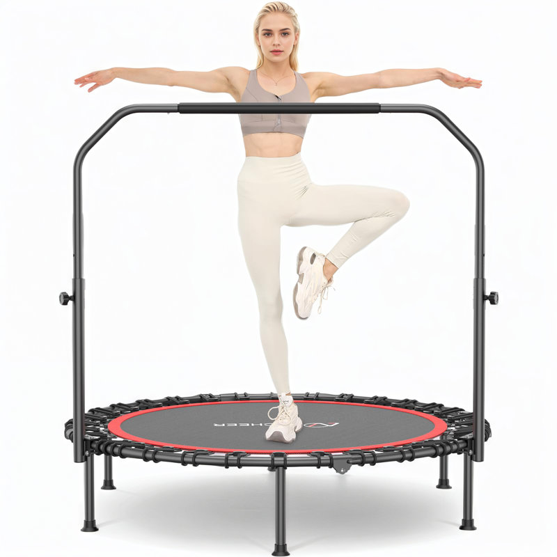 Trampoline rond 3,3 po pliable avec guidon, Noir / rouge