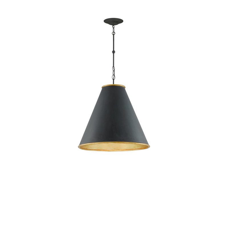 Luminaire suspendu conique 1 lumière, H 22,5 po x l 22 po x P 22 po, Noir et or